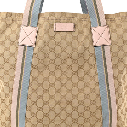 Gucci GG Monogram Medium Web Handle Vertical Tote Pink Blue 8 of 11