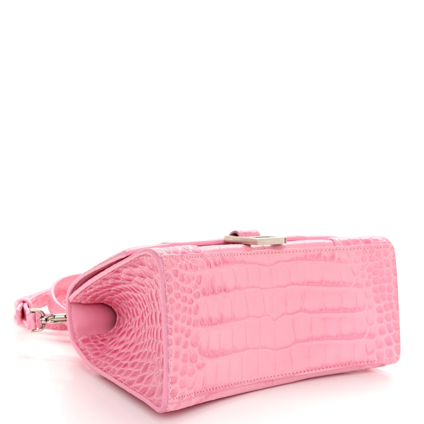 Shiny Calfskin Crocodile Embossed Small Hourglass Top Handle Bag Candy Pink