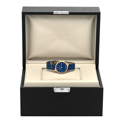 Tiffany 18K Rose Gold Alligator Diamond Bezel 28mm Metro Quartz Watch Navy 5 of 5