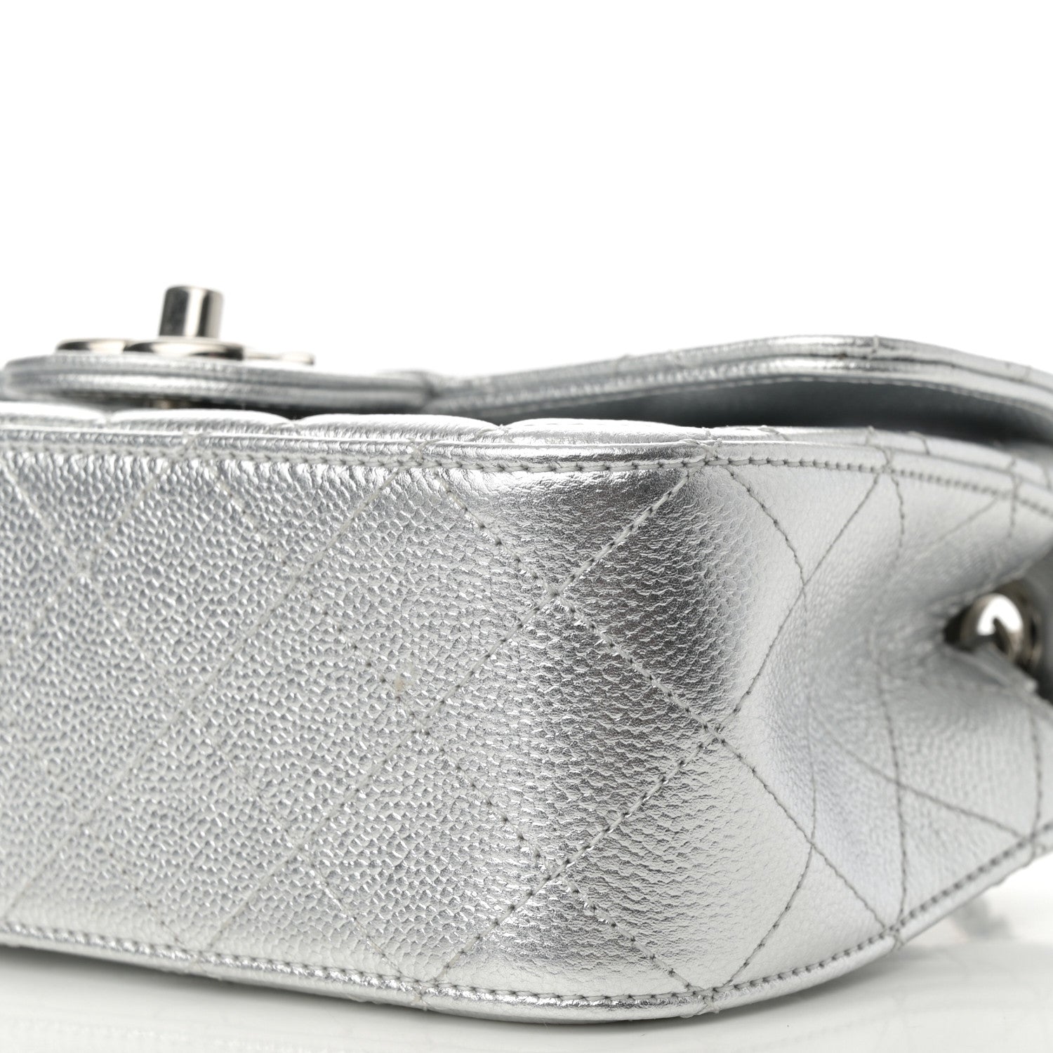 Chanel Metallic Caviar Quilted Mini Rectangular CC Slide Flap Silver 10 of 10