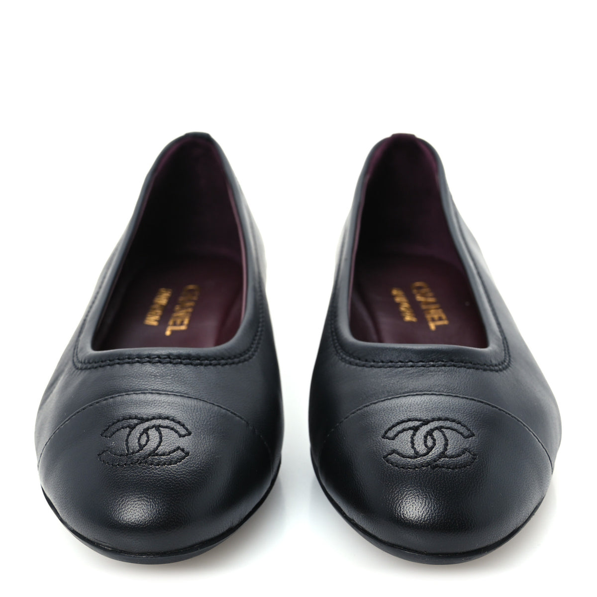 Lambskin Cap Toe CC Uniform Ballerina Flats 37 Black