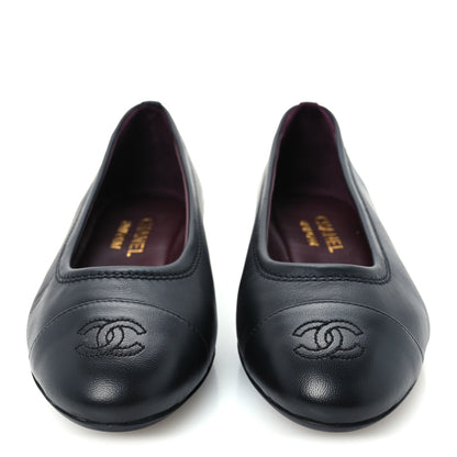 Chanel Lambskin Cap Toe CC Uniform Ballerina Flats 37 Black 3 of 10