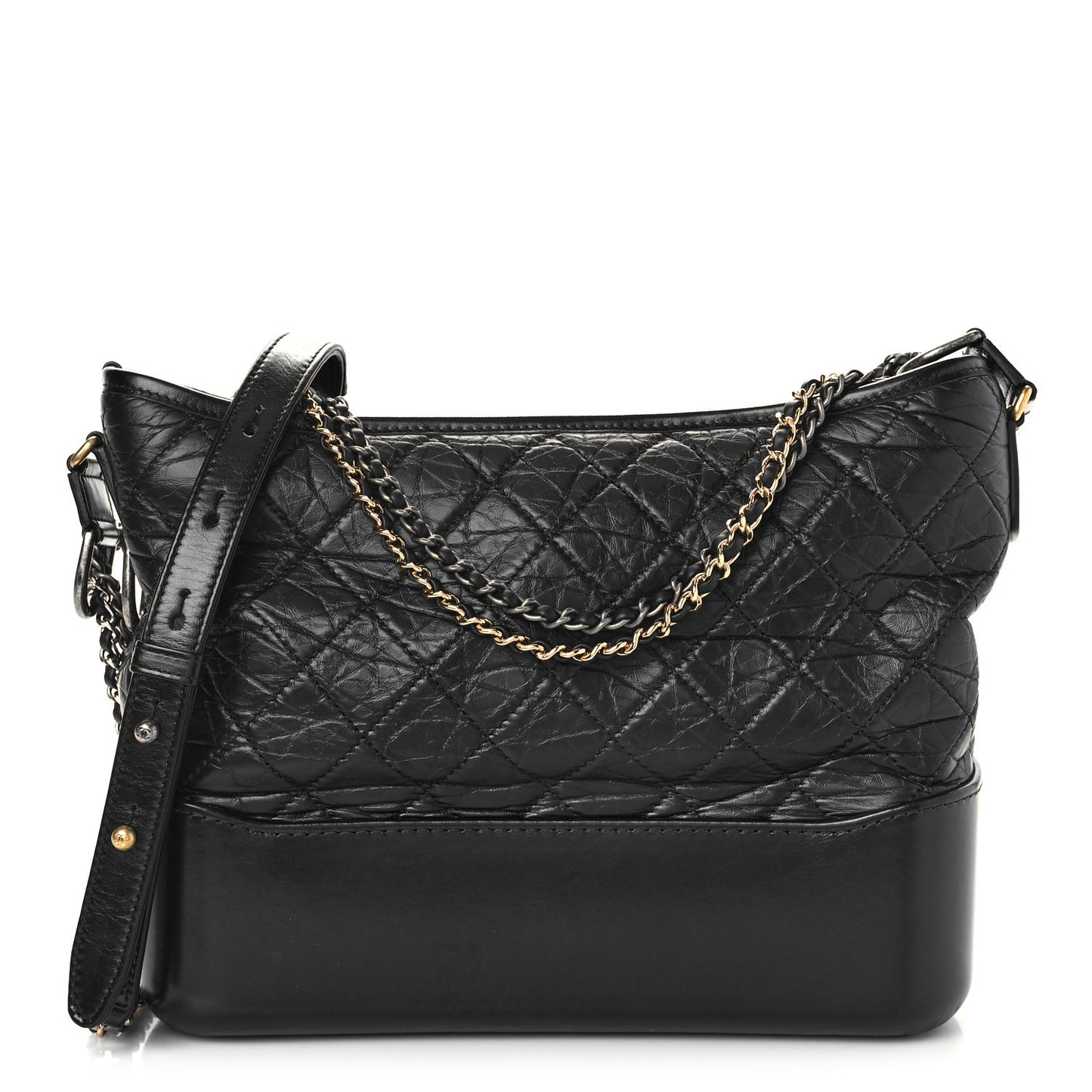 Aged Calfskin Quilted Medium Gabrielle Hobo Black