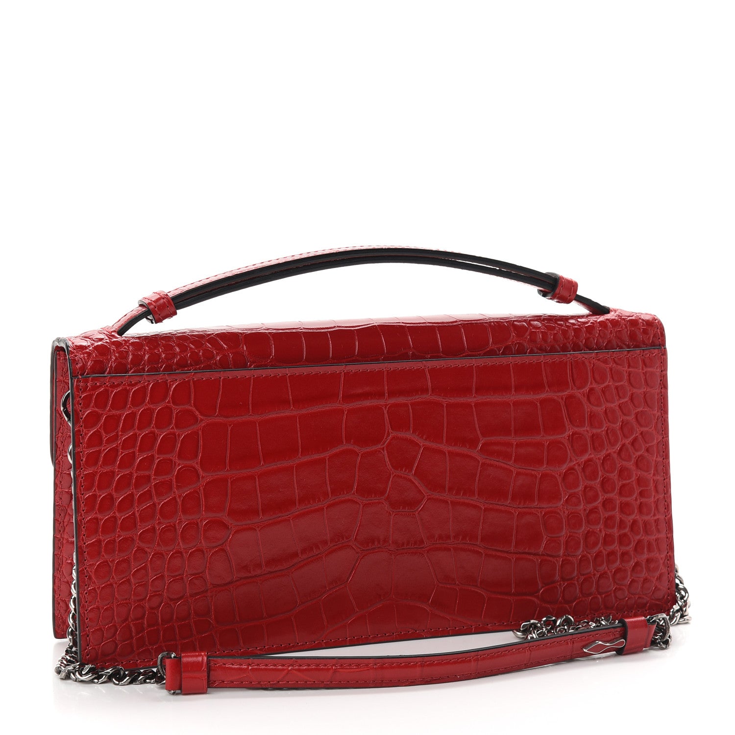 Christian Louboutin Calfskin Alligator Embossed Elisa Baguette Red 3 of 9