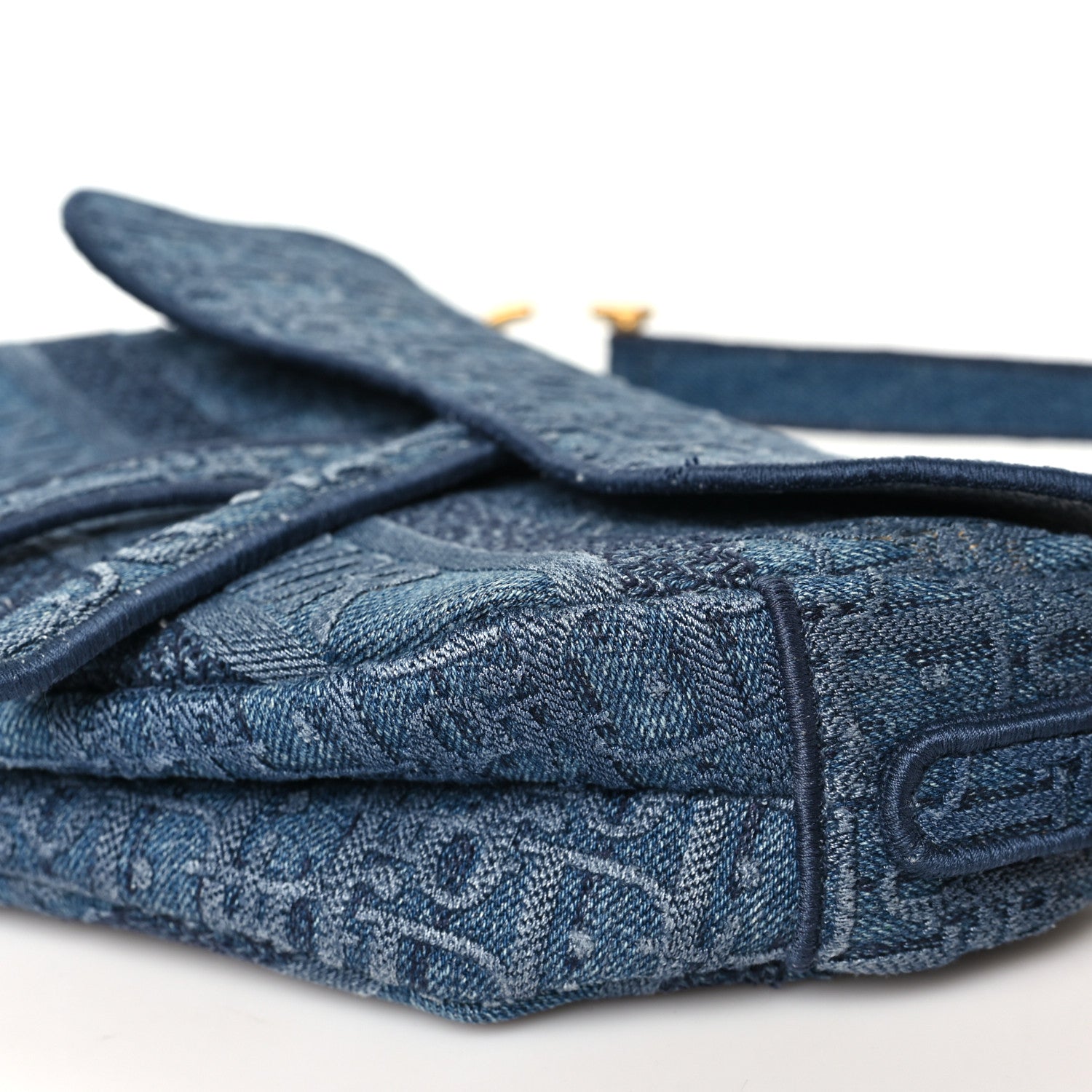 Christian Dior Oblique Embroidered Saddle Bag Denim Blue 10 of 10