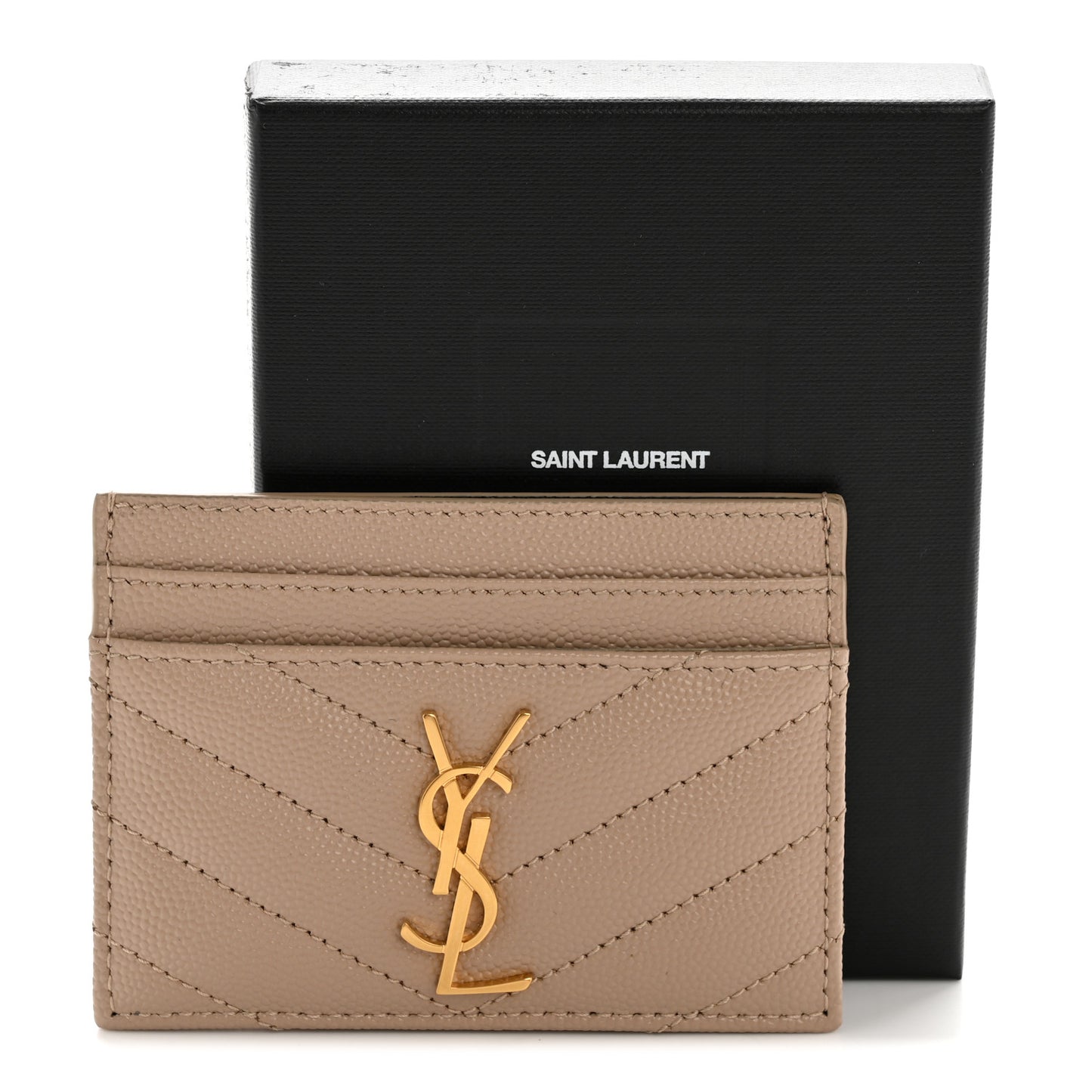 Grain De Poudre Matelasse Chevron Monogram Credit Card Case Dark Beige