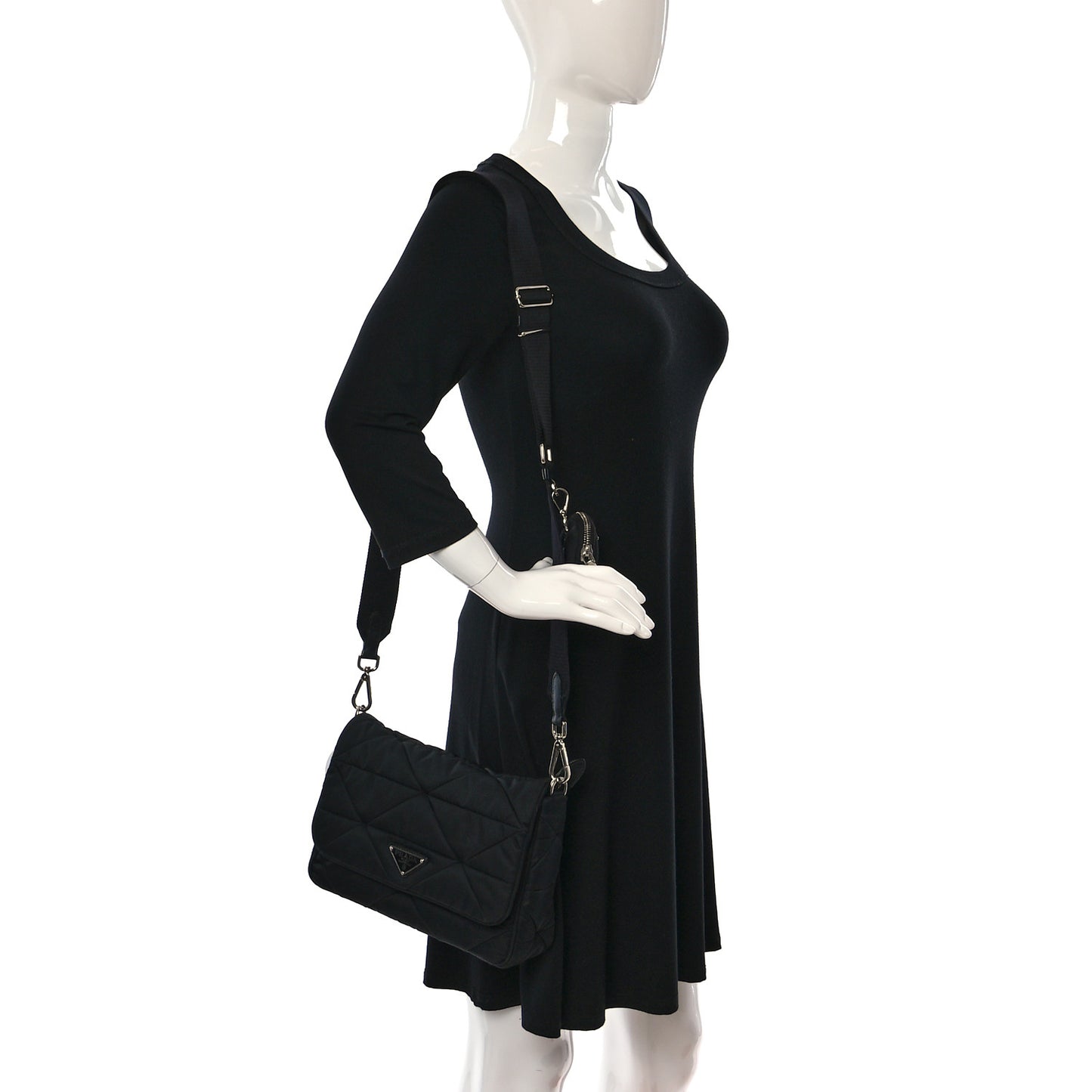 Re-Nylon Quilted Padded Flap Shoulder Bag Black
