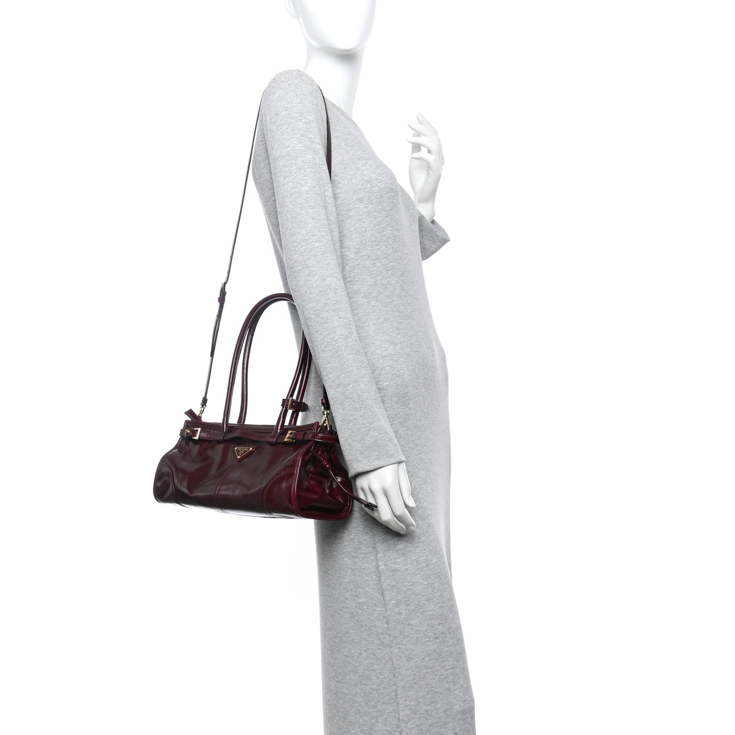 Prada Shiny Nappa Medium Bonnie Shoulder Bag Bordeaux 2 of 10