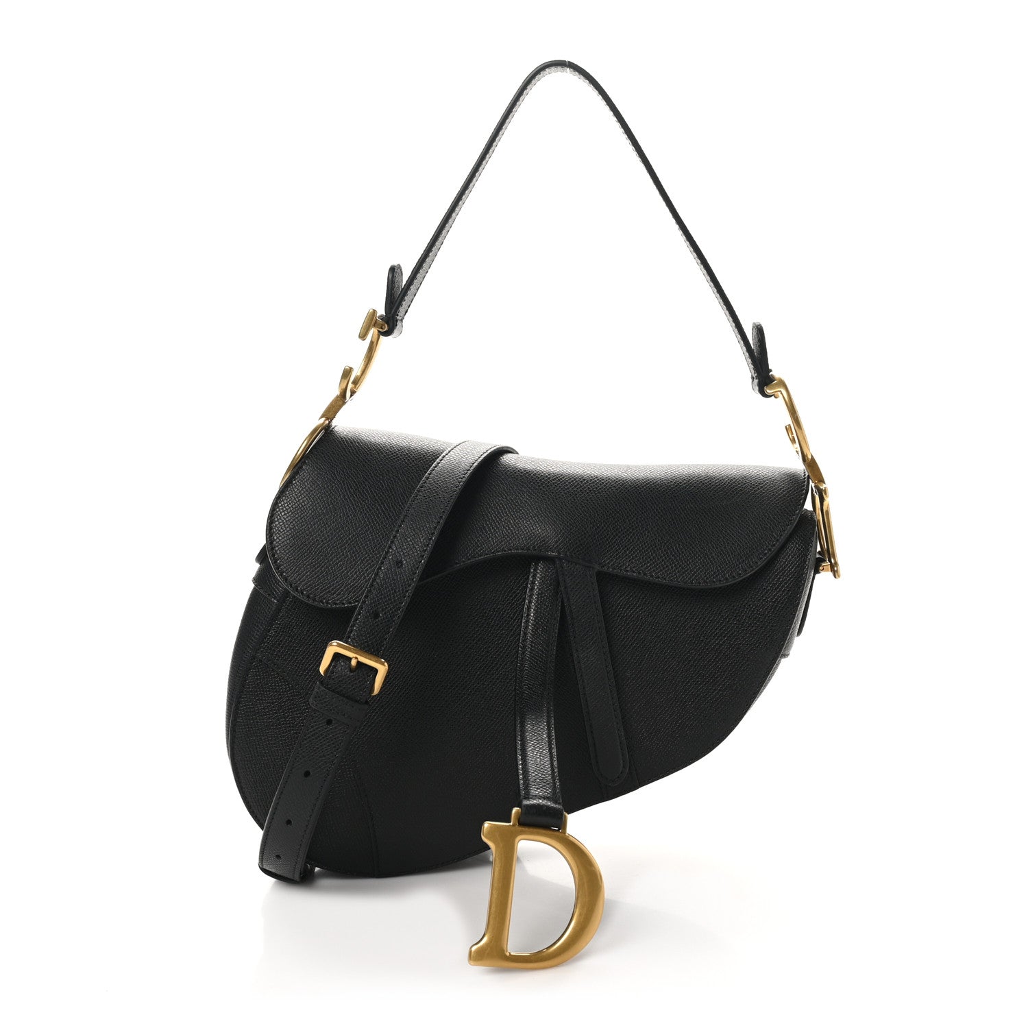 Christian Dior Grained Calfskin Saddle Bag With Strap Black 1 of 10
