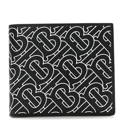 Burberry Calfskin Embossed TB Print Bi-Fold Wallet Black White 1 of 8