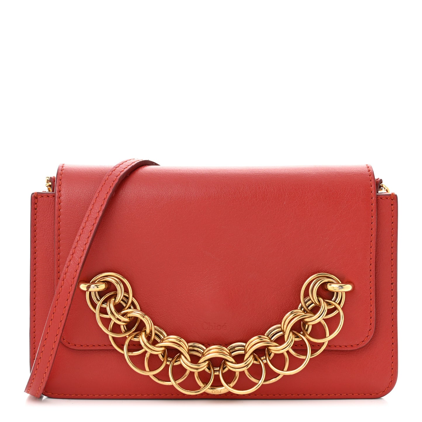 Calfskin Drew Bijou Clutch Earthy Red