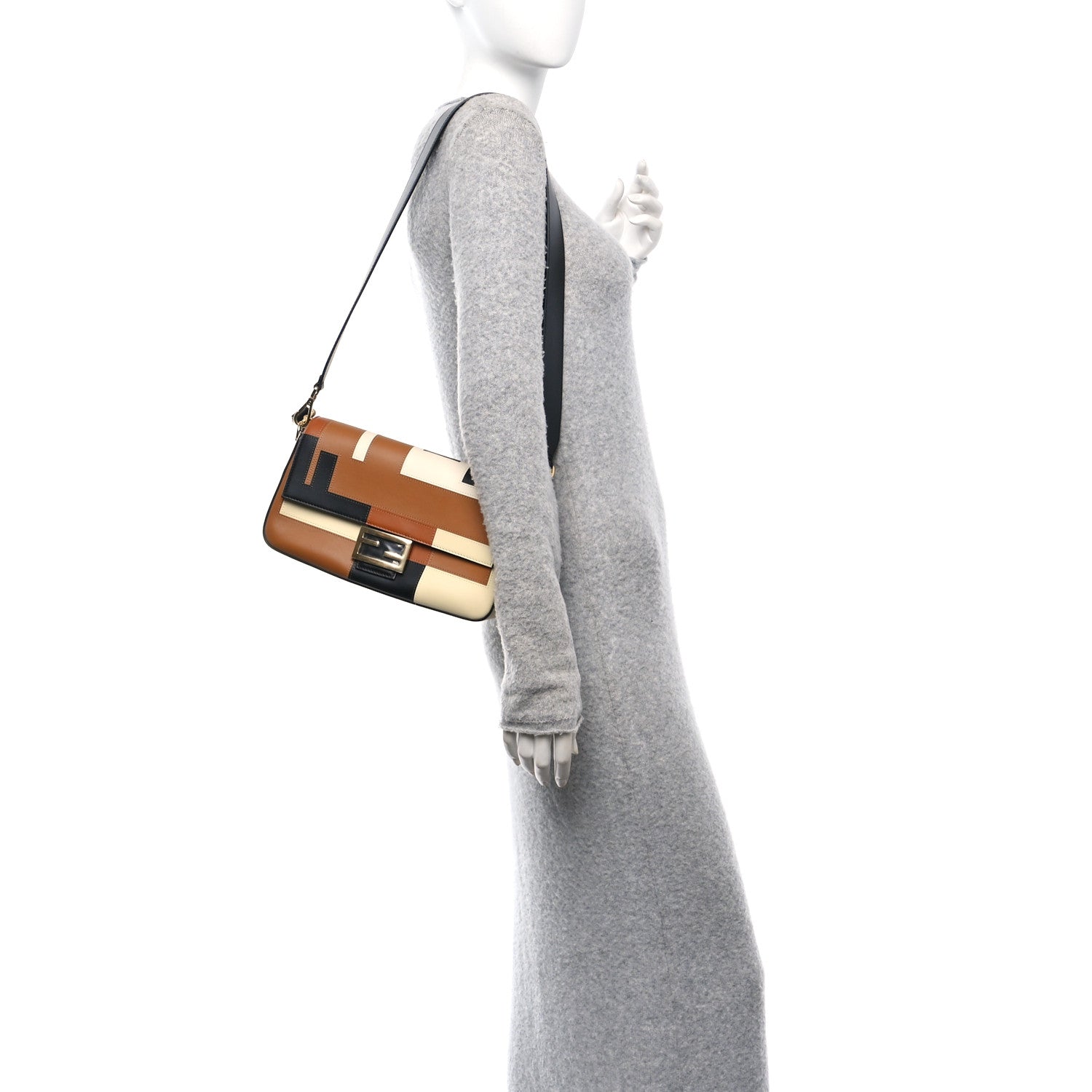 Fendi Vitello Grace Intarsio Geometric Brandy Black Multicolor 2 of 9