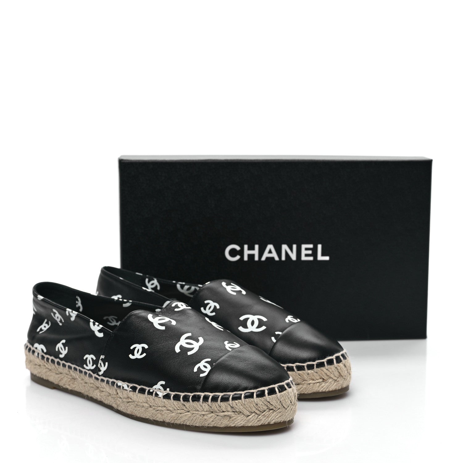 Chanel Lambskin Printed CC Espadrilles 39 Black White 9 of 9