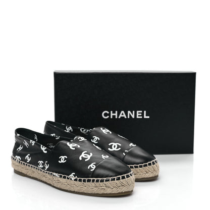 Chanel Lambskin Printed CC Espadrilles 39 Black White 9 of 9