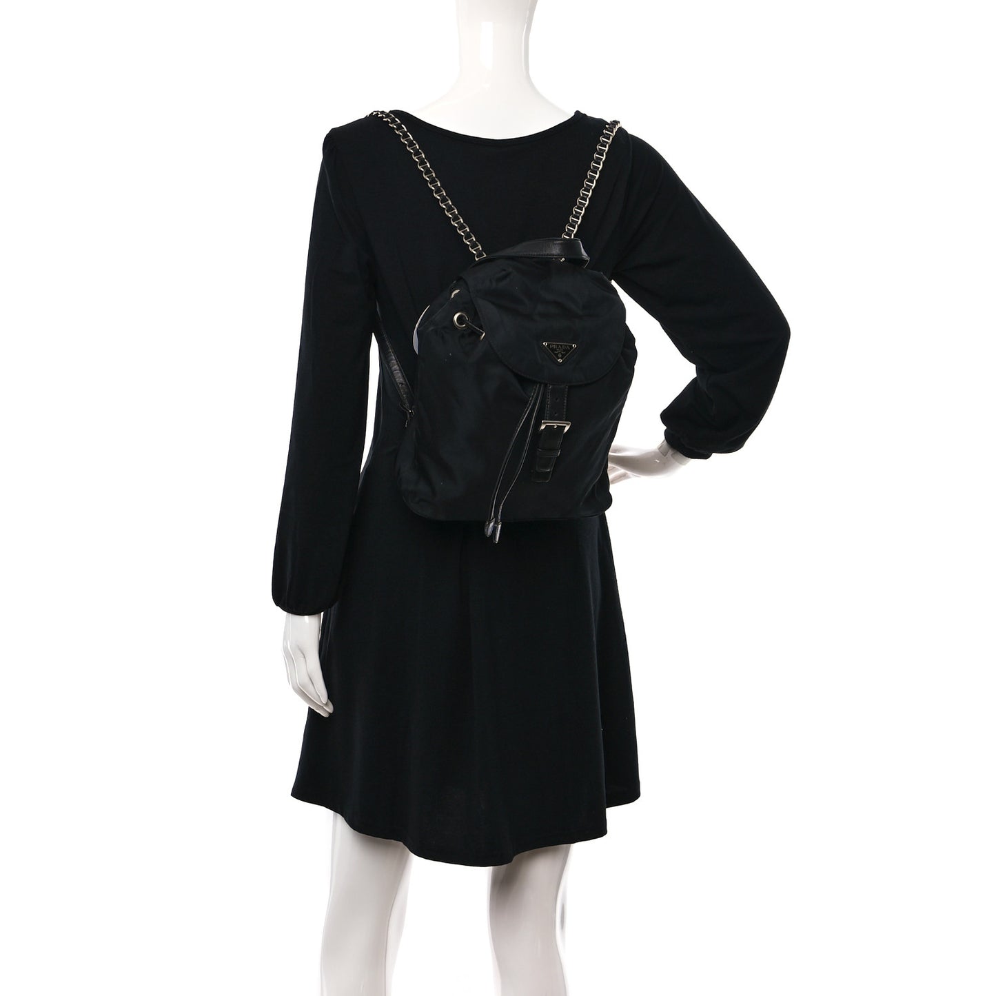 Tessuto Nylon Vela Chain Backpack Black