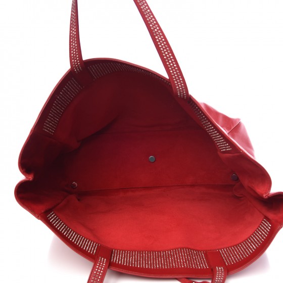 Calfskin Suede Stud Reversible Shopper Tote Red