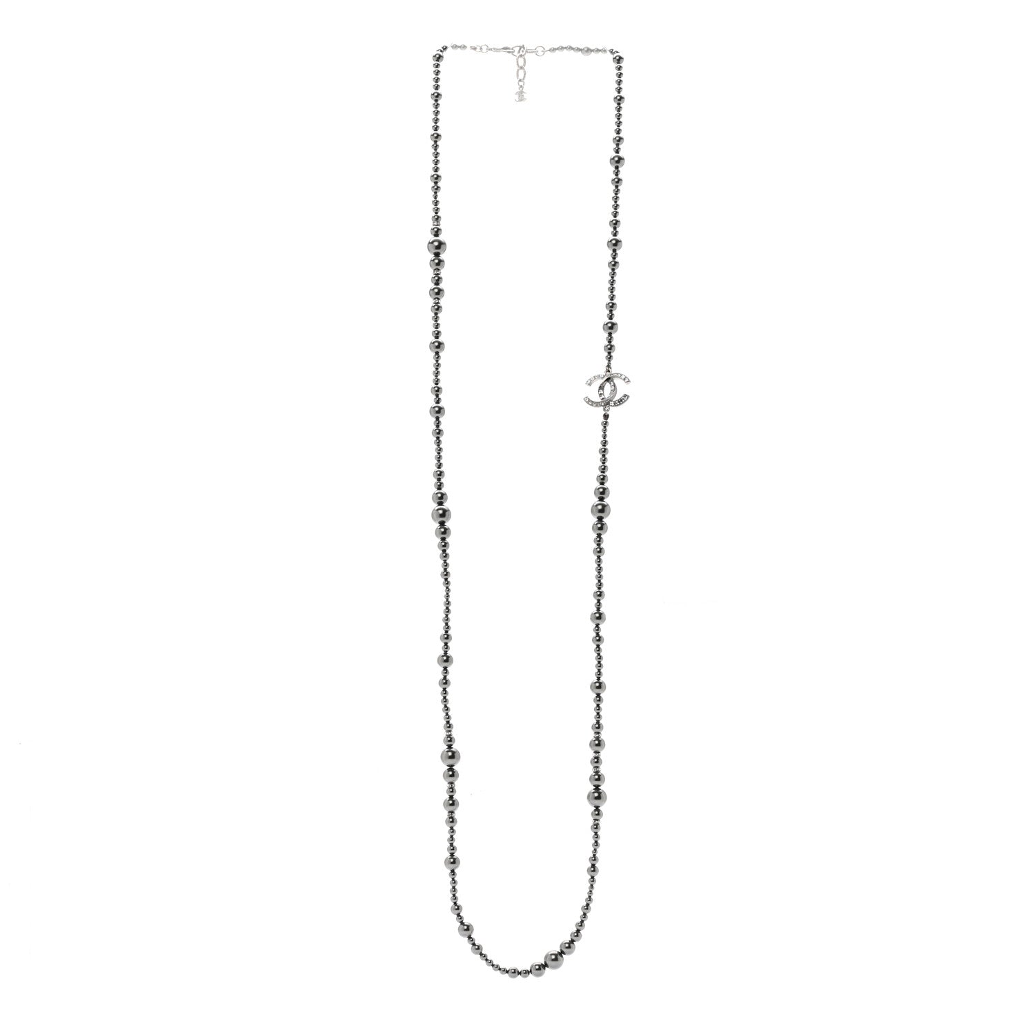 Chanel Ruthenium Graduated Pearl Crystal CC Long Necklace Dark Grey 3 of 6