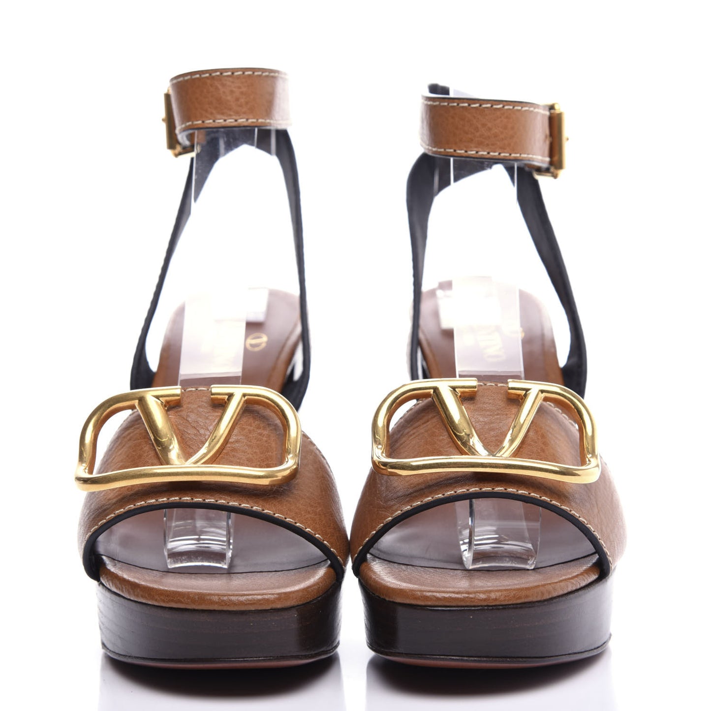 Grainy Cowhide VLogo Platform Sandals 37 Cuoio