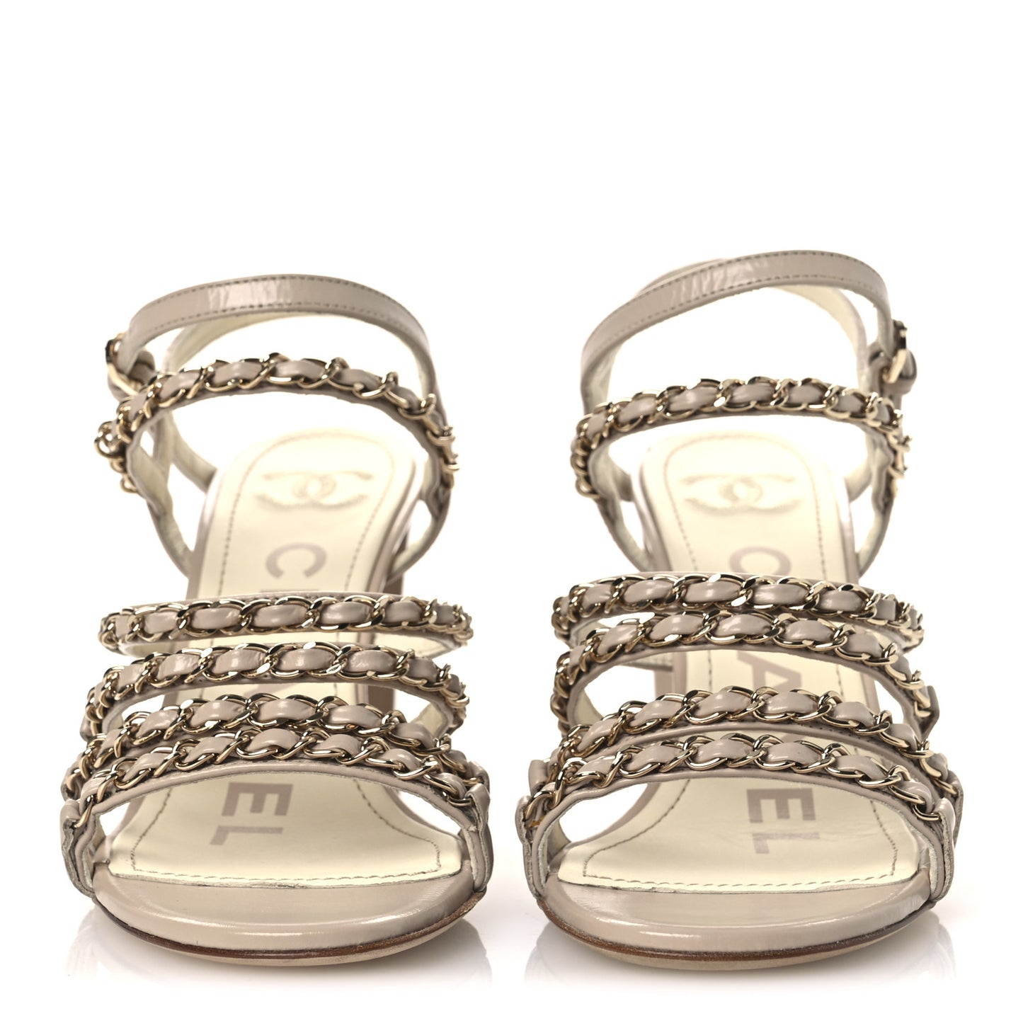 Calfskin Chain Sandals 36 Dark Beige