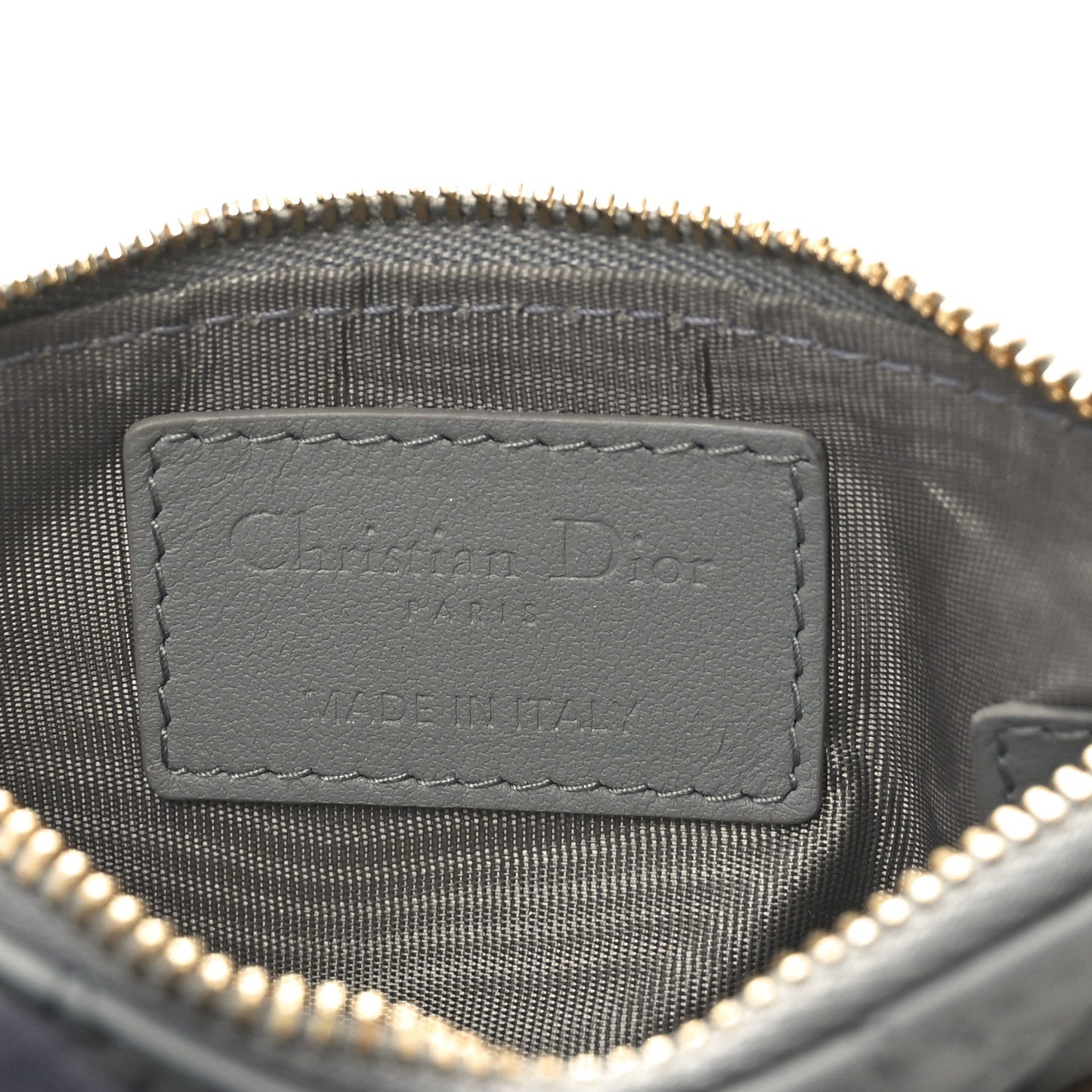 Lambskin Cannage Lady Dior Zipped Key Case Stone Grey