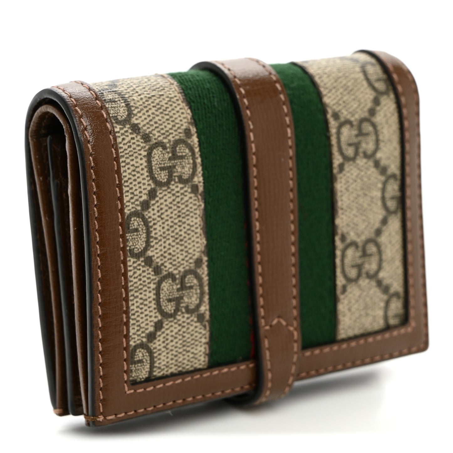 GG Supreme Monogram Textured Dollar Calfskin Web Jackie 1961 Card Case Beige Ebony Brown Sugar