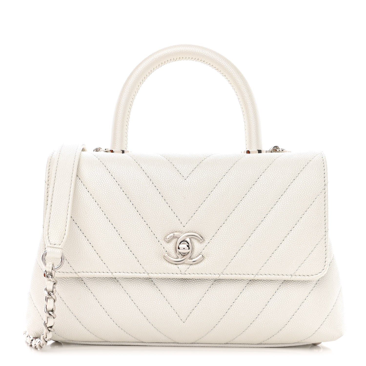 Chanel Iridescent Caviar Chevron Quilted Mini Coco Handle Flap White 1 of 12