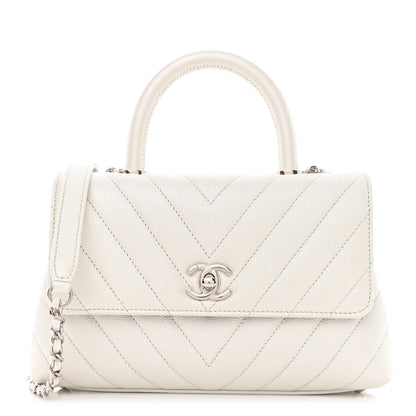 Chanel Iridescent Caviar Chevron Quilted Mini Coco Handle Flap White 1 of 12