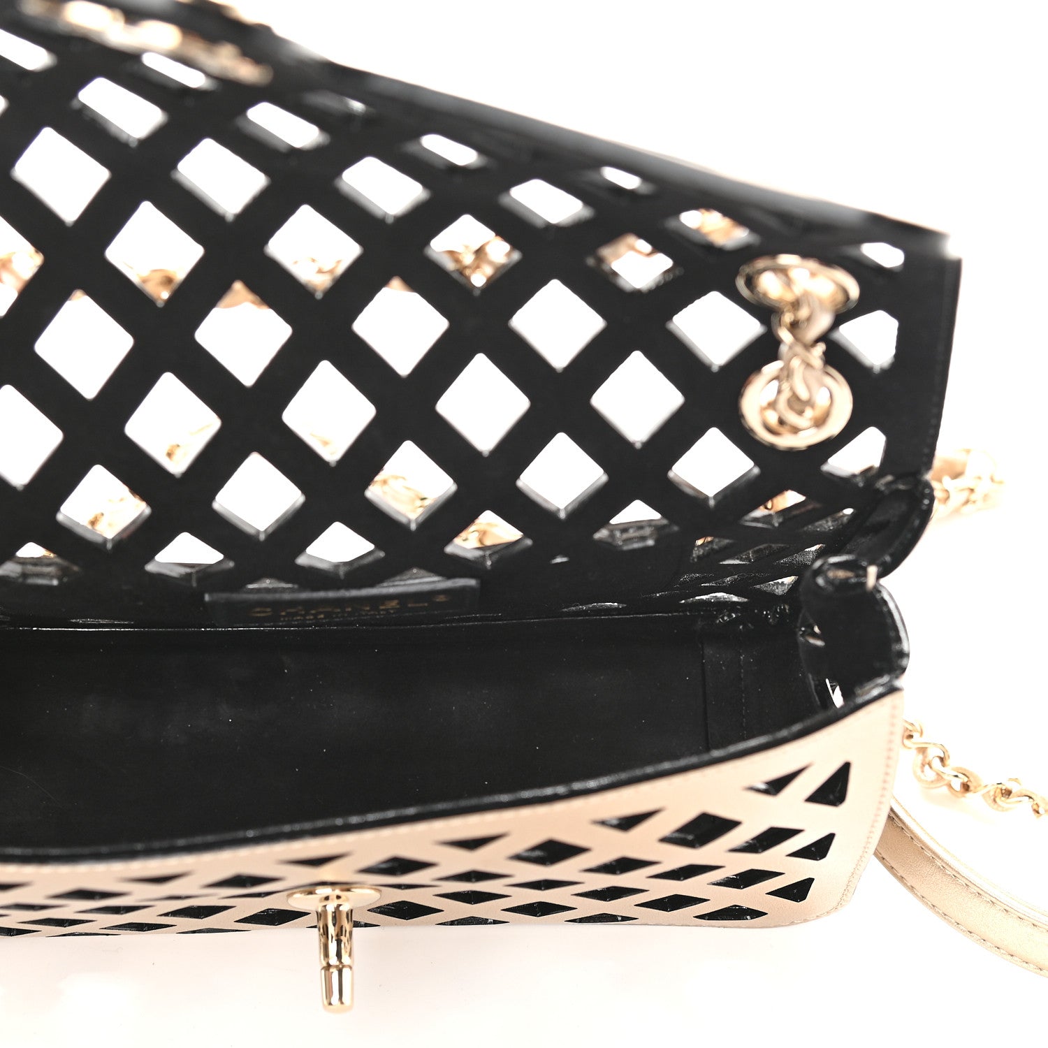 Chanel Metallic Lambskin Small Sea Through Flap Gold Black 6 of 11