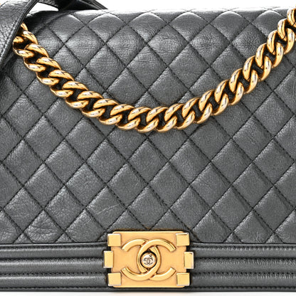 Chanel Metallic Calfskin Quilted New Medium Boy Flap Dark Grey 8 of 11