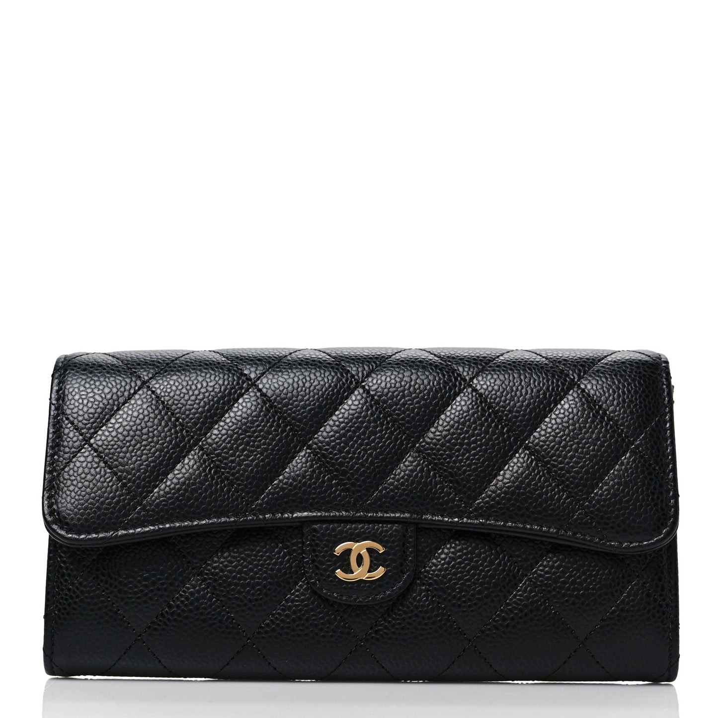 Caviar Quilted Long Flap Wallet Black
