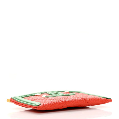 Chanel Caviar Quilted Filigree Card Holder Red Green Yellow 4 of 8