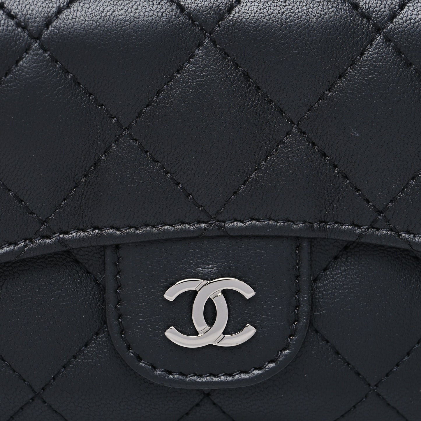 Lambskin Quilted Zip Card Holder Black