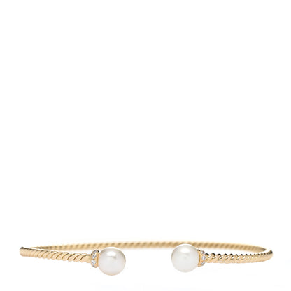 David Yurman 18K Yellow Gold Diamond Pearl 6.5mm Solari Bracelet 1 of 4