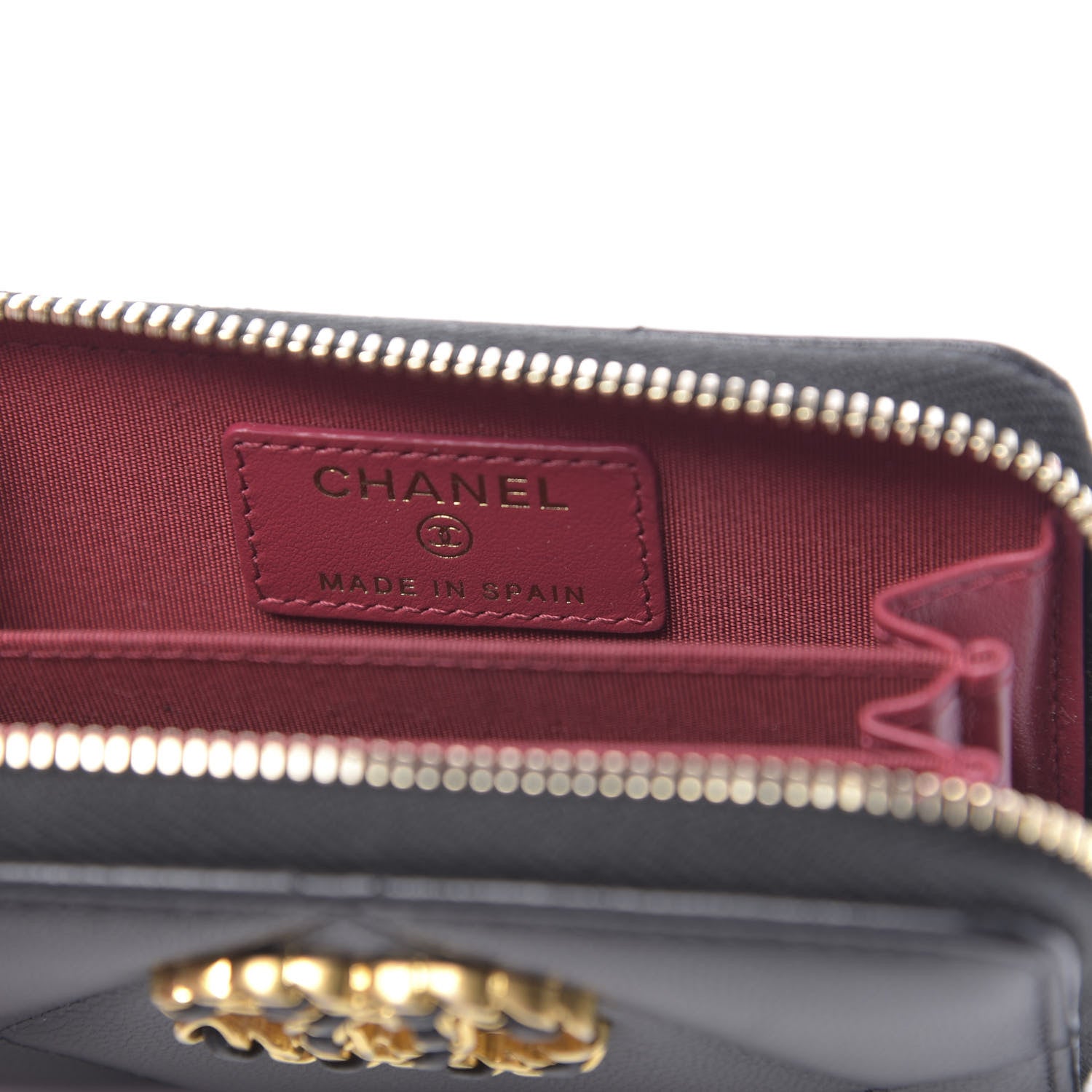 Chanel Shiny Goatskin Quilted Chanel 19 Zip Around Coin Purse Wallet Black 6 of 8