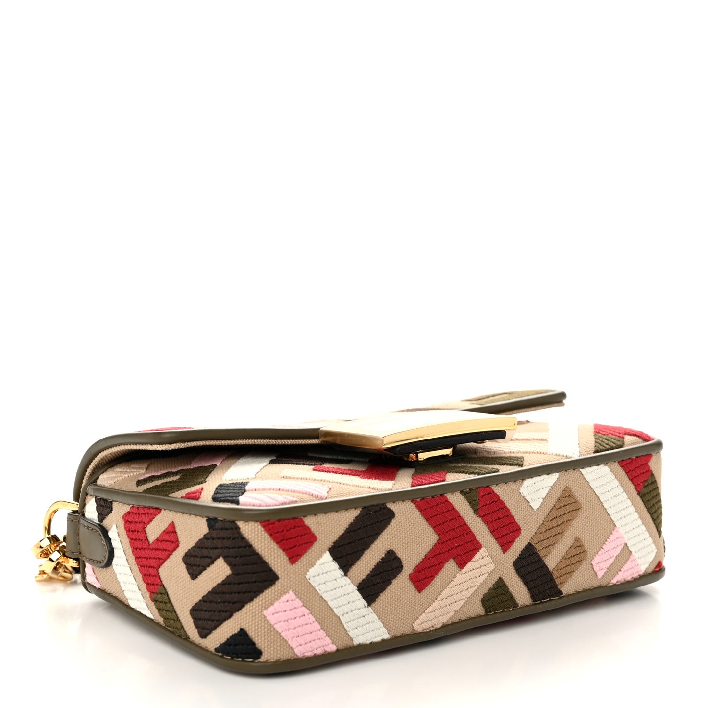 Canvas Vitello King Seta FF Embroidered Mini Baguette Multicolor
