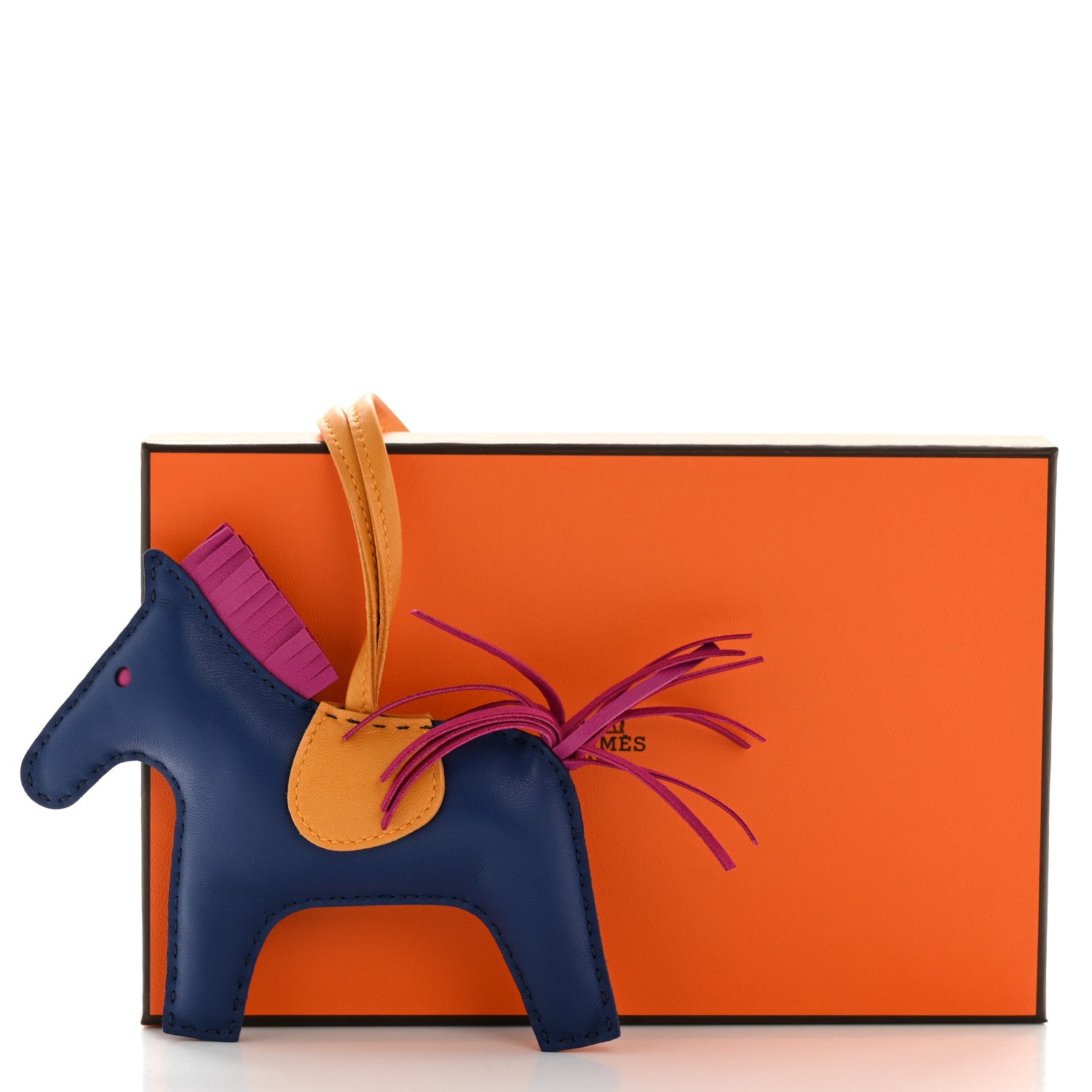 Hermes Milo Lambskin Grigri Rodeo Horse Bag Charm MM Bleu Saphir Rose Pourpre Bouton D'Or 5 of 5
