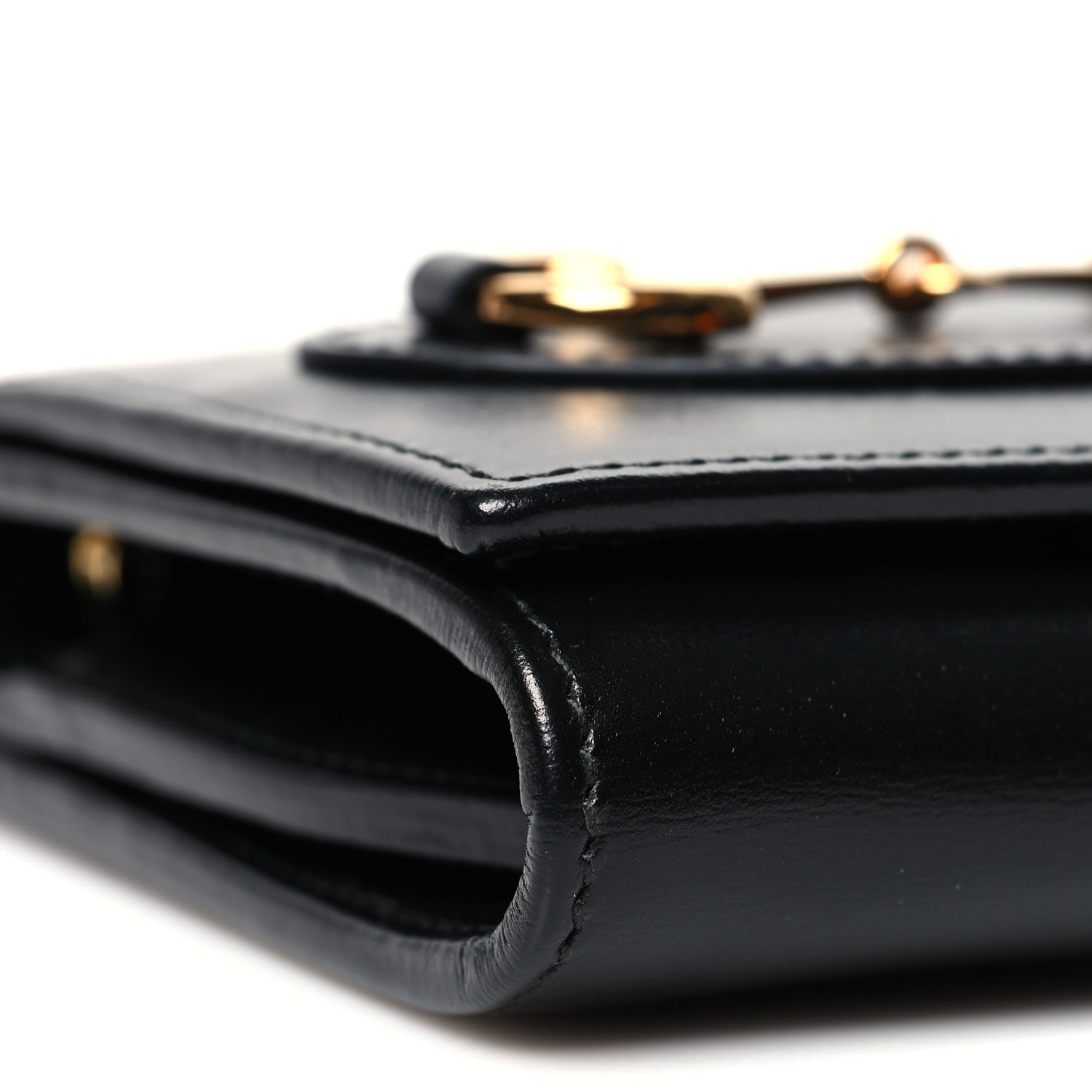 Gucci Boarded Plutone Calfskin Horsebit 1955 Flap Card Case Wallet Black 9 of 11