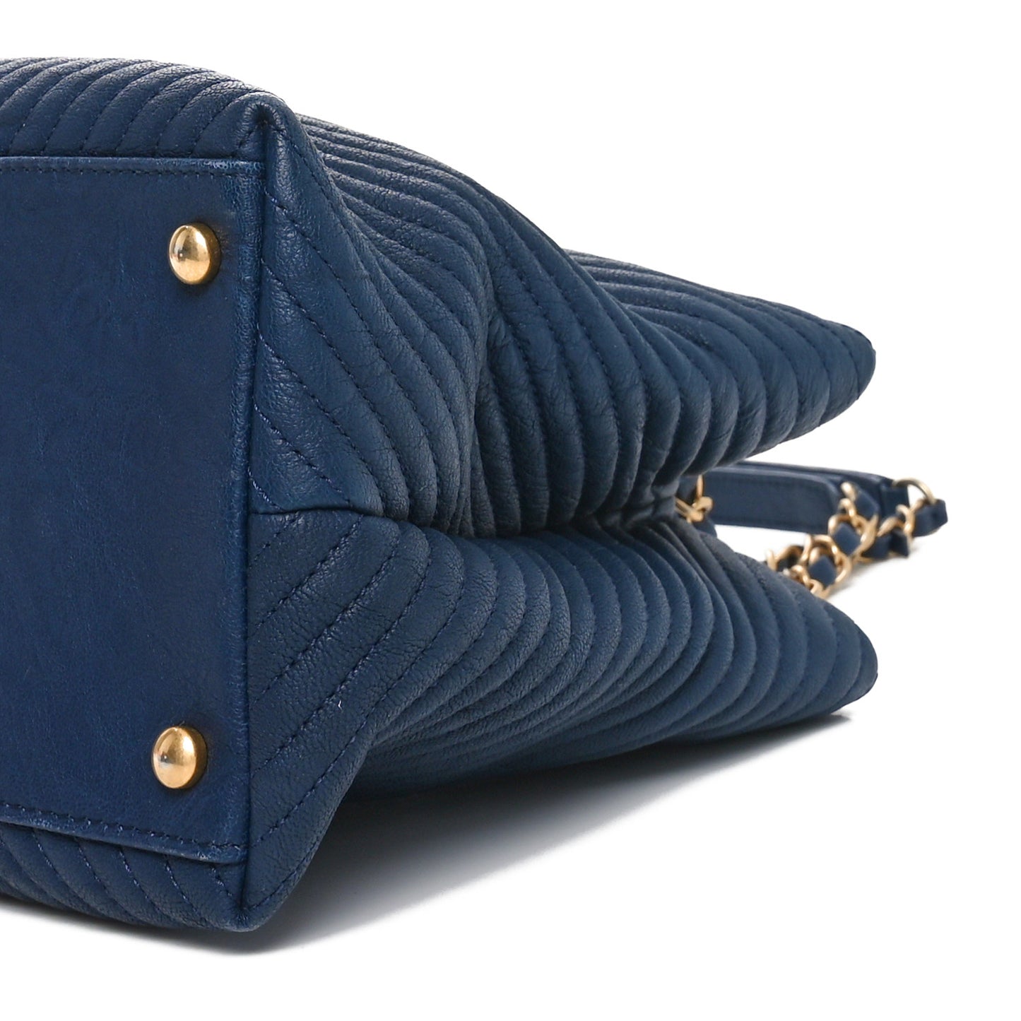 Wrinkled Lambskin Chevron Quilted Surpique Tote Navy Blue