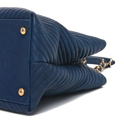 Chanel Wrinkled Lambskin Chevron Quilted Surpique Tote Navy Blue 10 of 10