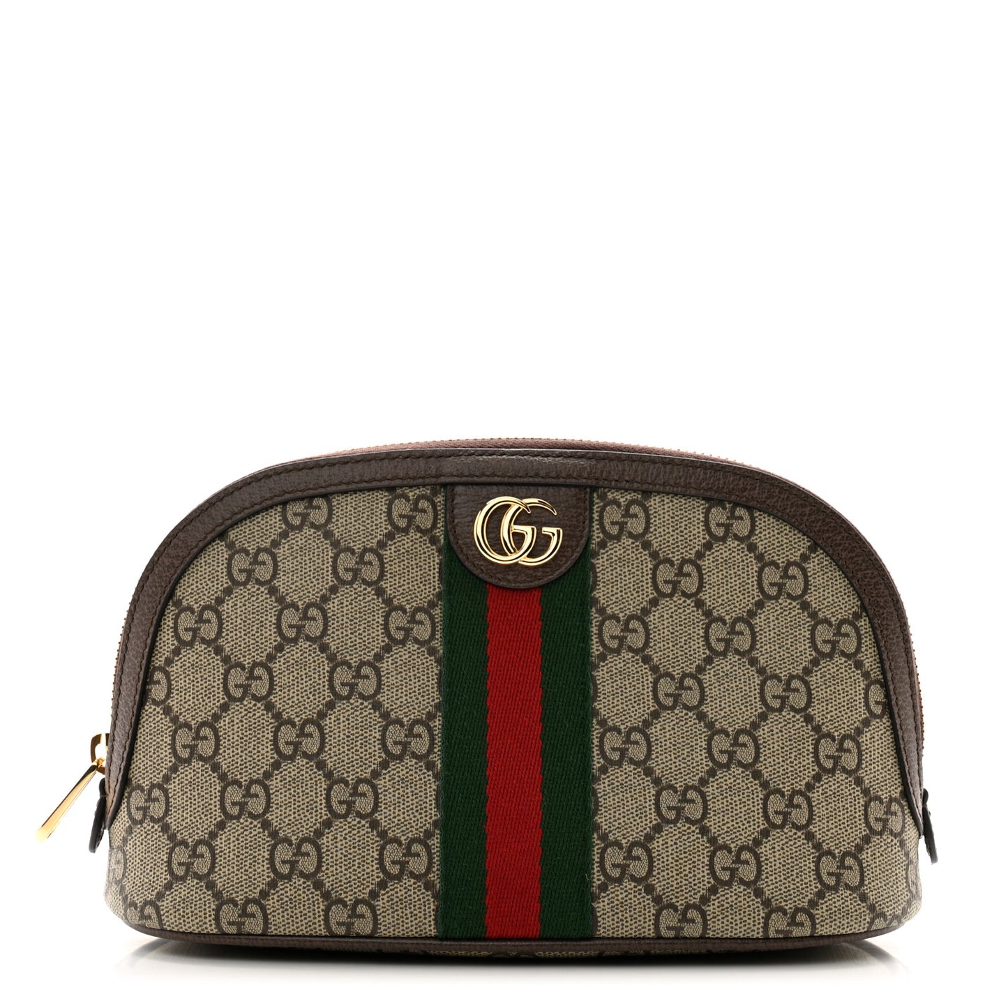 GG Supreme Monogram Textured Calfskin Web Large Ophidia Cosmetic Case Beige Ebony New Acero