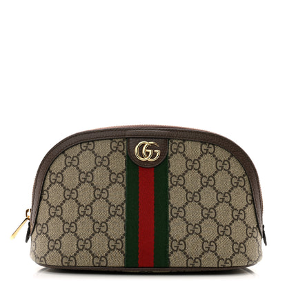 Gucci GG Supreme Monogram Textured Calfskin Web Large Ophidia Cosmetic Case Beige Ebony New Acero 1 of 7