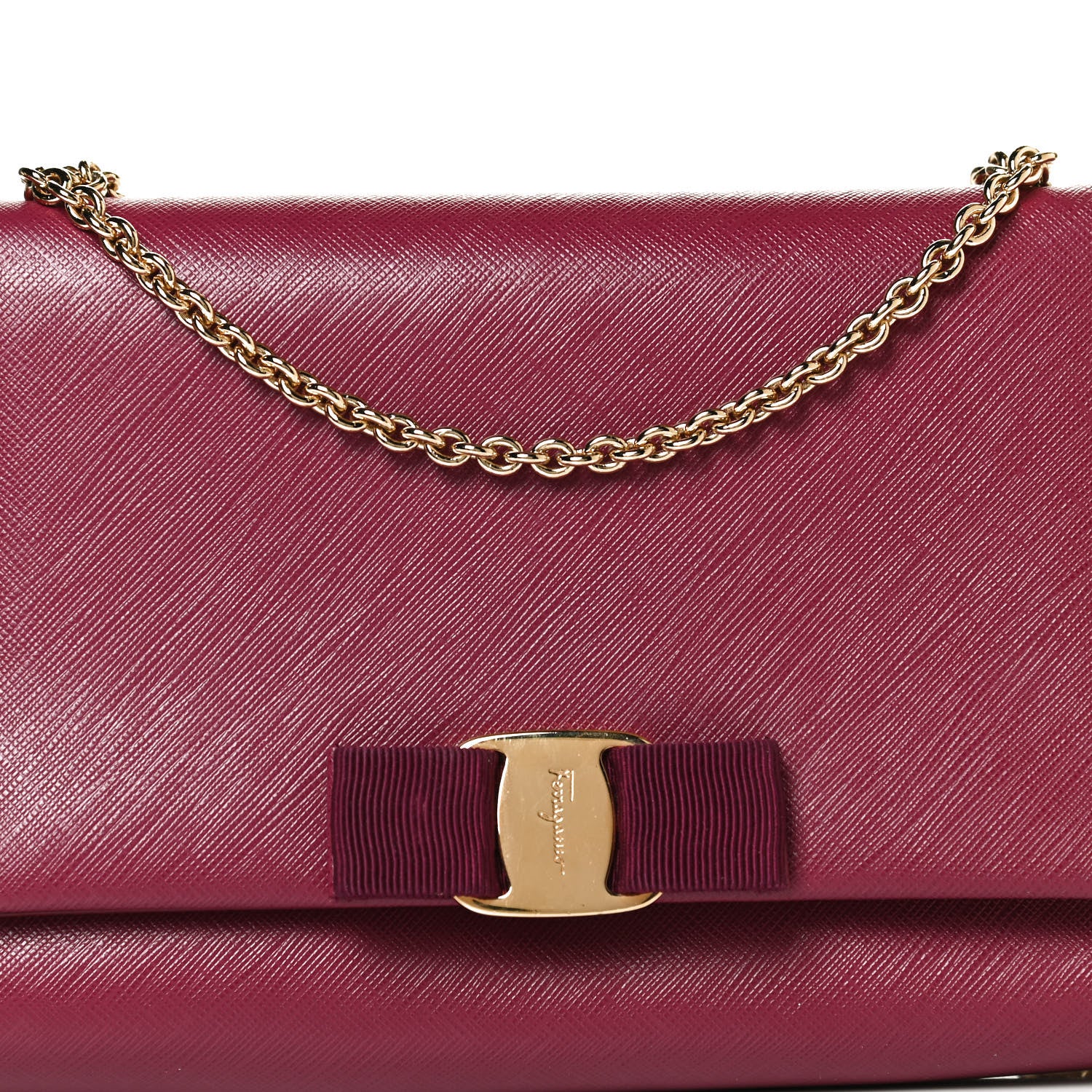 Salvatore Ferragamo Calfskin Mini Miss Vara Bow Chain Bag Burgundy 7 of 10