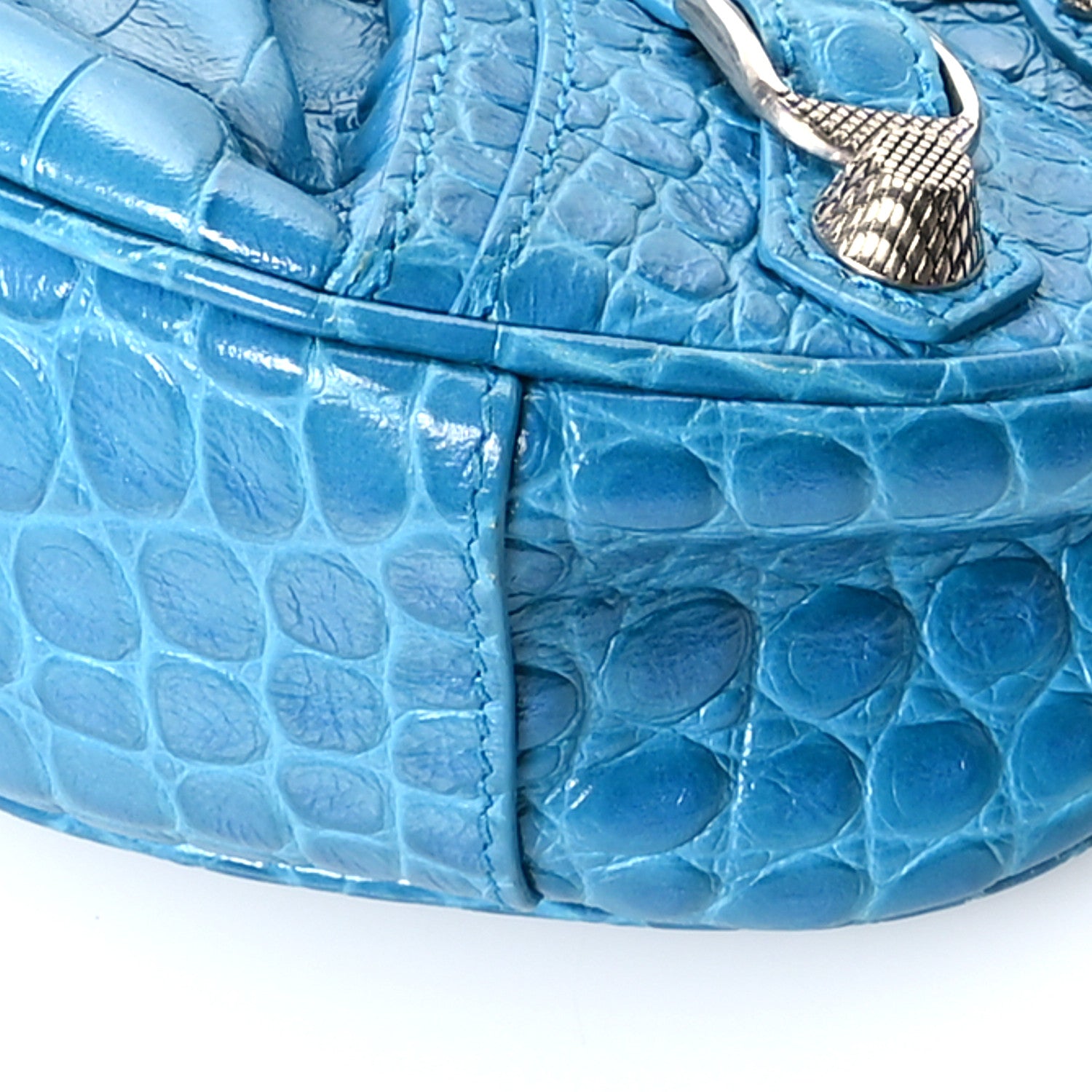 Balenciaga Extra Supple Calfskin Crocodile Embossed Le Cagole Shoulder Bag XS Turquoise 11 of 12