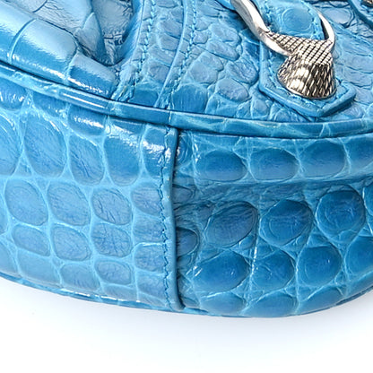 Balenciaga Extra Supple Calfskin Crocodile Embossed Le Cagole Shoulder Bag XS Turquoise 11 of 12