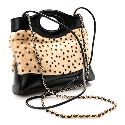 Chanel Shiny Lambskin Pony Hair Cheetah Printed Mini 31 Shopping Bag Light Beige Black 3 of 11