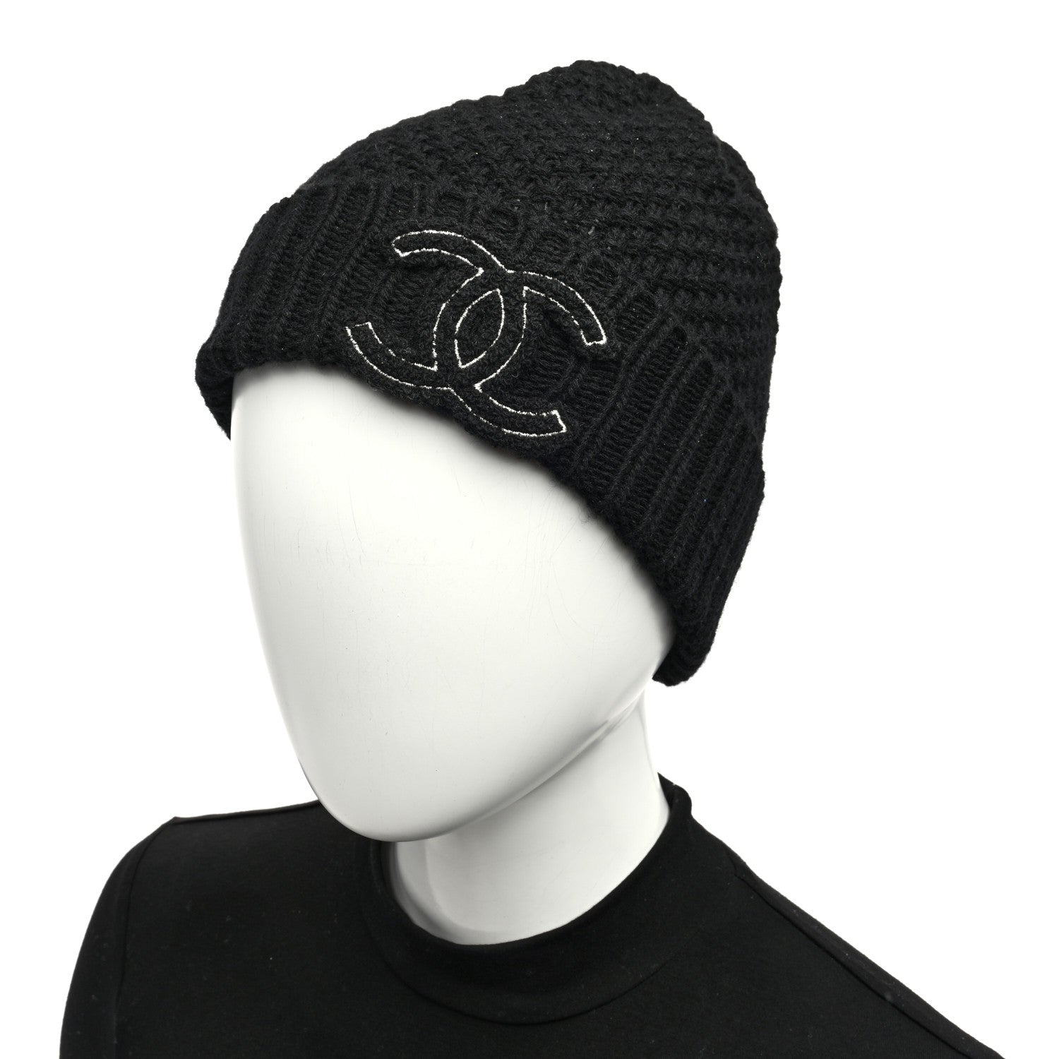 Chanel Cashmere CC Beanie Hat Black 2 of 5