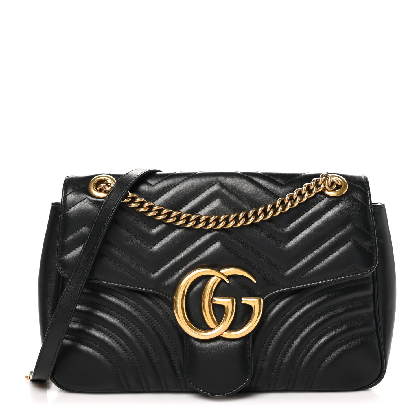 Calfskin Matelasse Medium GG Marmont Shoulder Bag Black