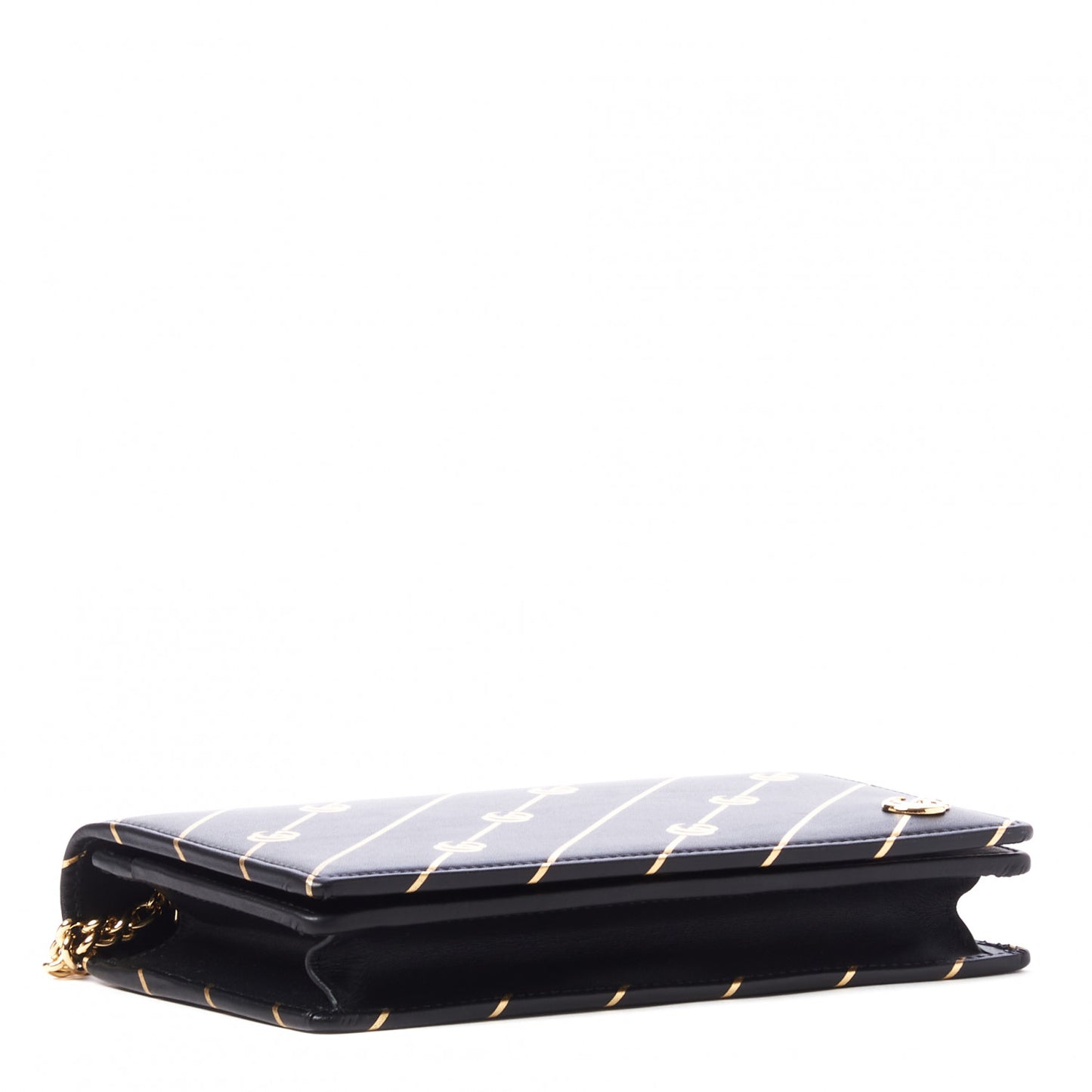 Calfskin Diagonal GG Mini Chain Wallet Black Gold