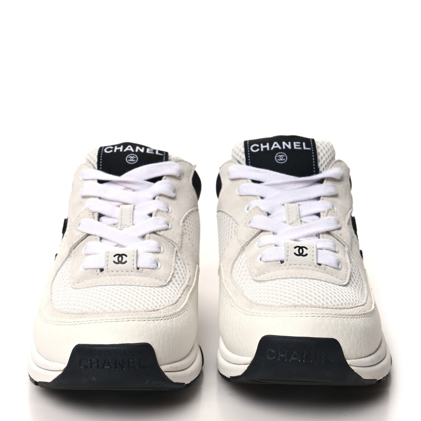 Mesh Suede Calfskin Grained Calfskin Womens CC Sneakers 37 White Black