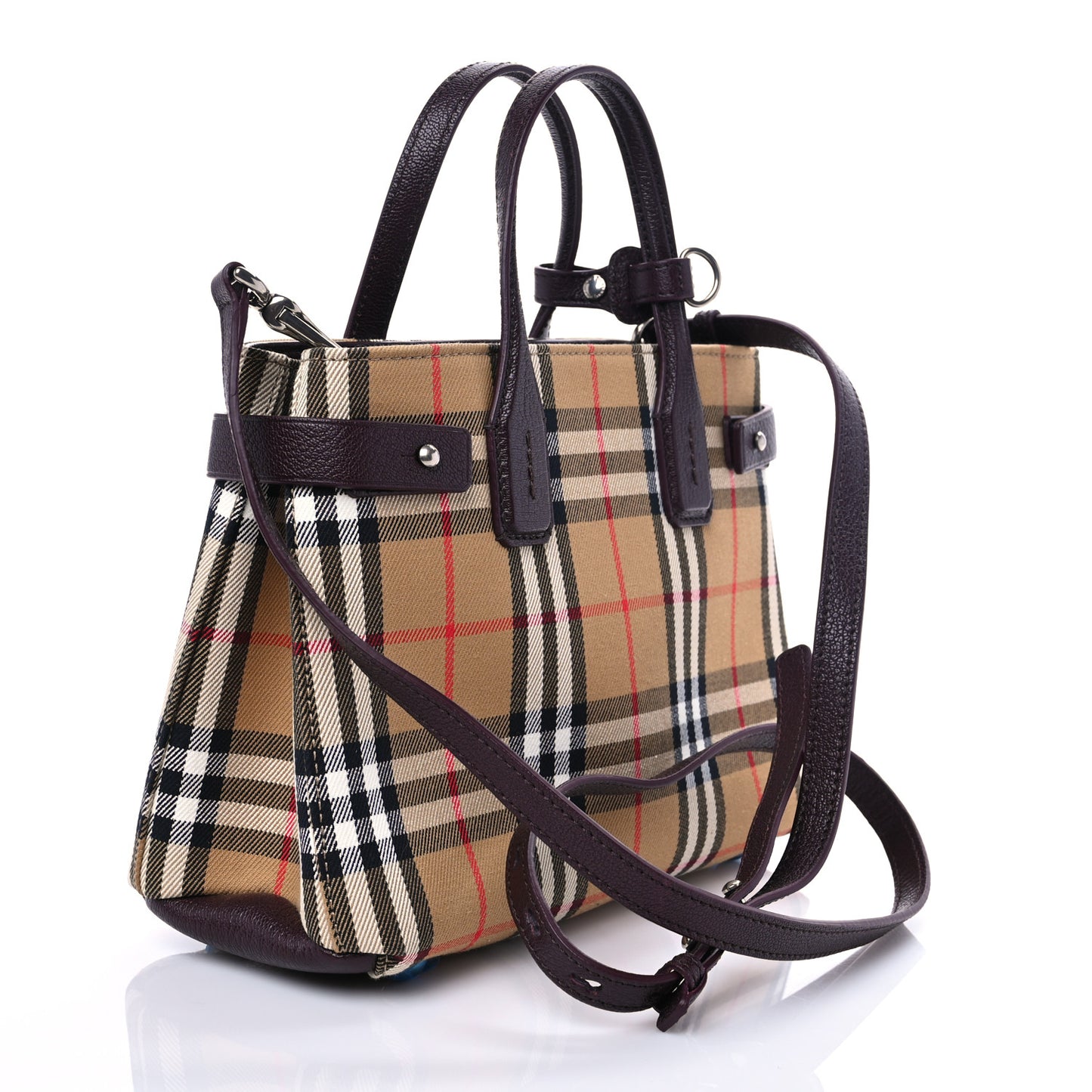 Goatskin Vintage Check Small Banner Tote Deep Claret